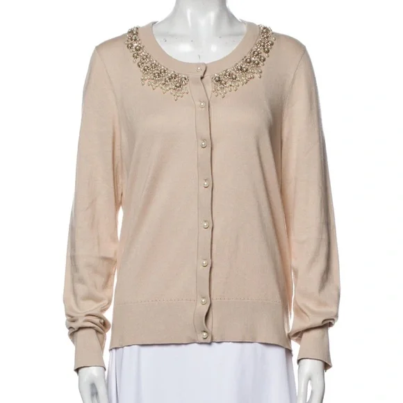 Kate Spade New York Embellished Beige Cardigan Size L - Picture 1 of 3